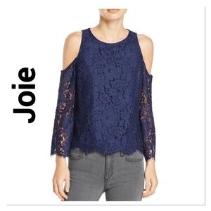 JOIE Navy Blue Lace Cold Shoulder Blouse small
